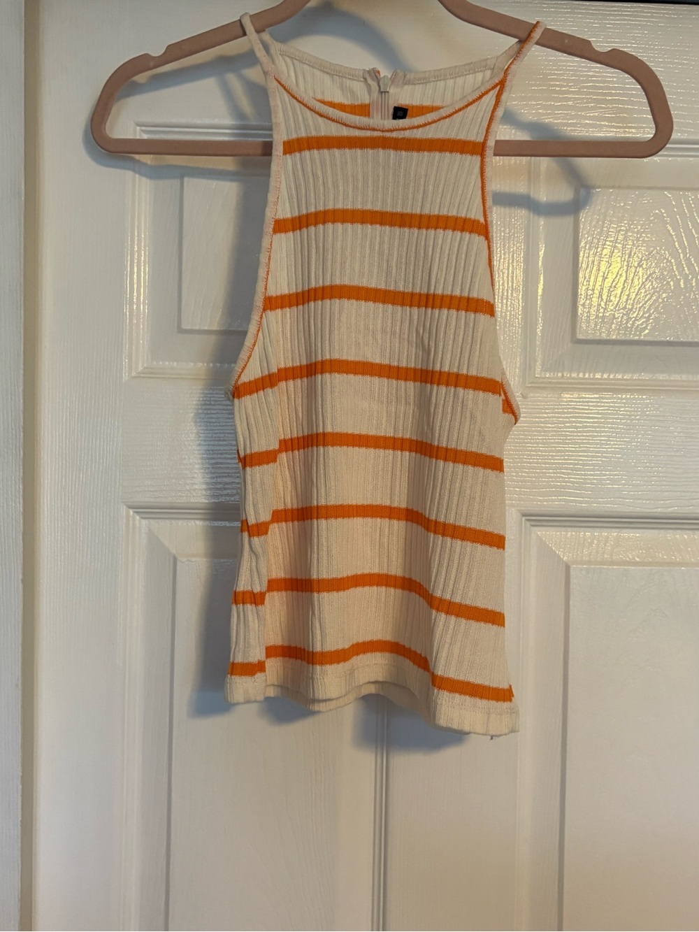 Zara Cream Ribbed Tank Top with Orange Stripes